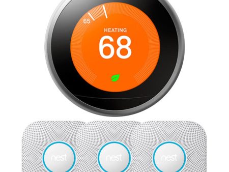 Google Nest Learning Thermostat 3rd Gen (Stainless Steel) w  3-Pack Nest Protect Online Sale