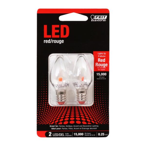 Feit LED Specialty C7 E12 (Candelabra) LED Bulb Red 0.25 Watt Equivalence 2 pk Fashion