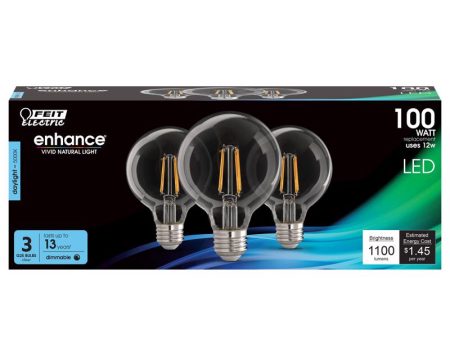 Feit G25 E26 (Medium) Filament LED Bulb Daylight 100 Watt Equivalence 3 pk Discount