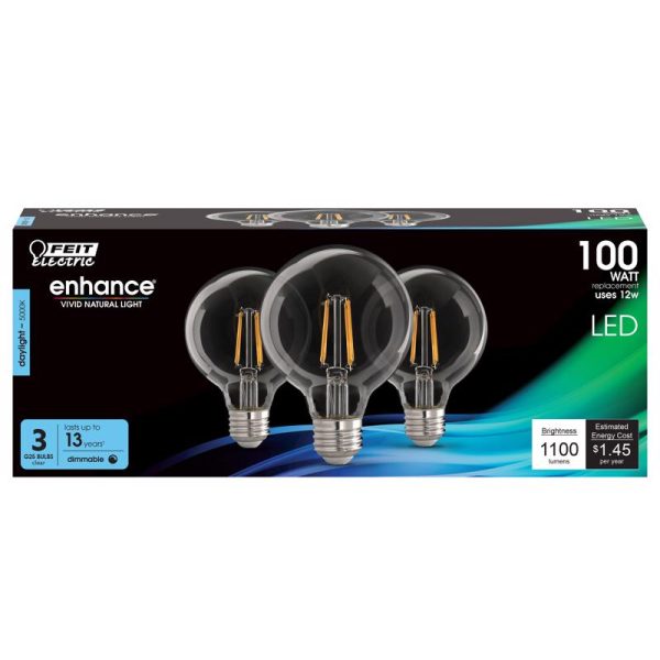 Feit G25 E26 (Medium) Filament LED Bulb Daylight 100 Watt Equivalence 3 pk Discount