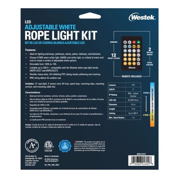 Westek 12 ft. L White Plug-In LED Rope Light Kit 275 lm Discount